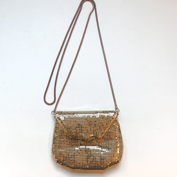 Whiting & Davis Mini Gold Pedal Flap Crossbody Bag - Picture 1 of 8